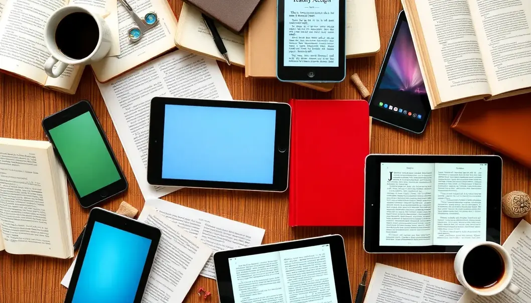 A modern couple enjoying a shared reading moment with their e-readers.