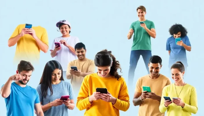 Sports fans engaging with apps for score tracking and team management on smartphones.